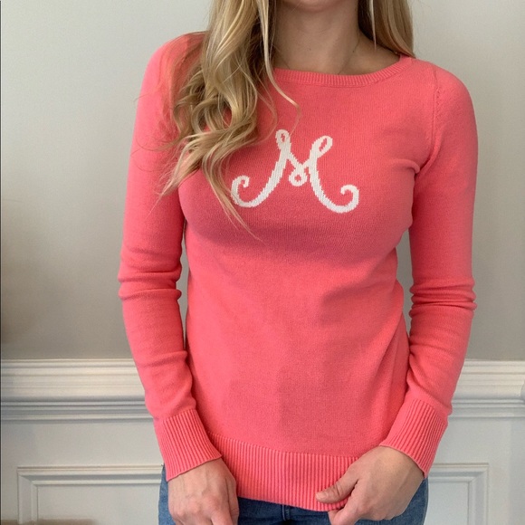 LILLY PULITZER Intarsia Sweater Letter M. Sz Small - Picture 5 of 6